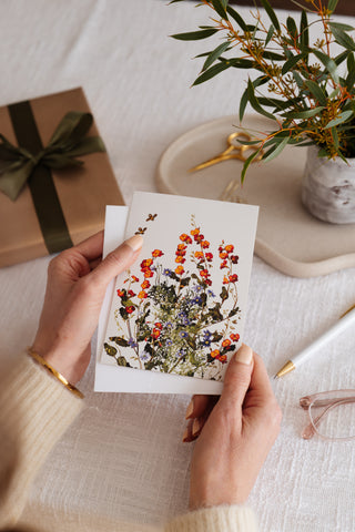 Woodlands Greeting Card - Holly Flame & Daisy