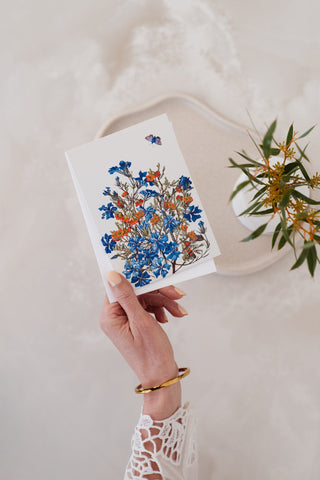 Woodlands Greeting Card- Lechenaultia & Pomegranate