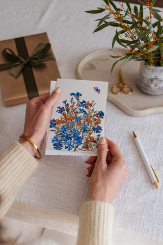 Woodlands Greeting Card- Lechenaultia & Pomegranate